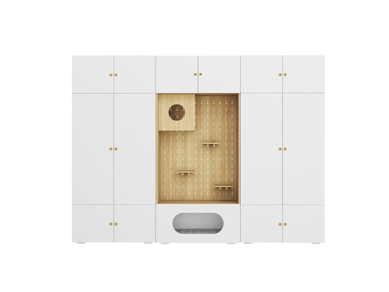  Ensemble de rangement 270x50x200 cm avec penderie et 11 compartiments en panneau de particules blanc et aspect bois  - Conforama A