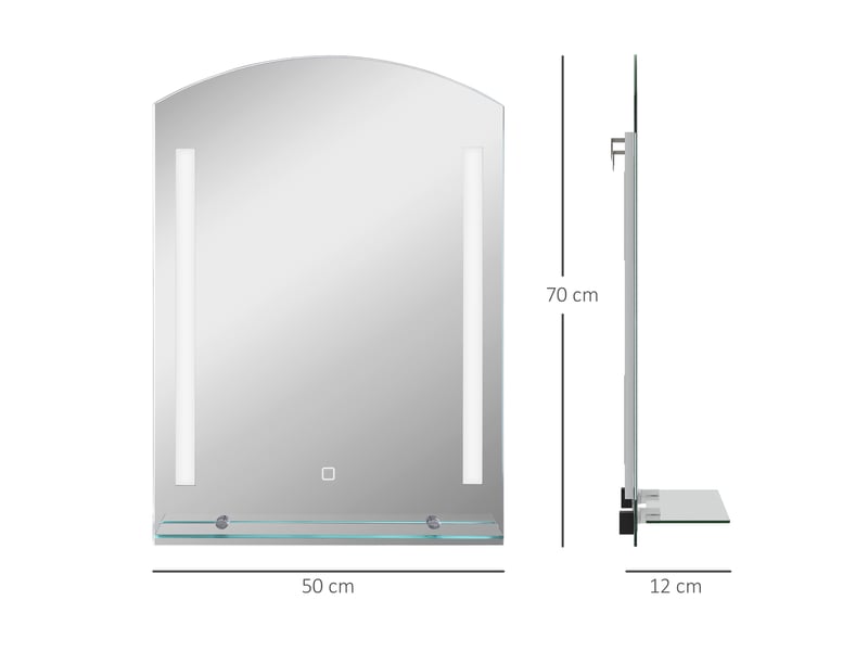 Miroir de salle de bains avec éclairage led, 50 x 70 cm, trois teintes et commande tactile  - Conforama D