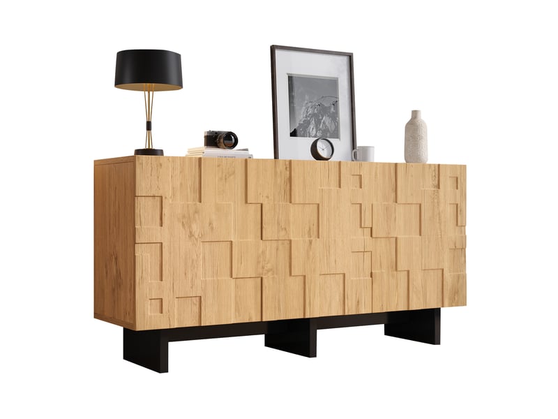  Buffet bas 140x40x70 cm, avec 3 portes, rangement, finition couleur bois, design nature, meuble salon et cuisine, mdf  - Conforama A