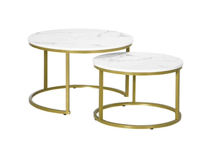  Tables basses gigognes rondes avec plateaux effet marbre et structure en acier doré pour salon  - Conforama A