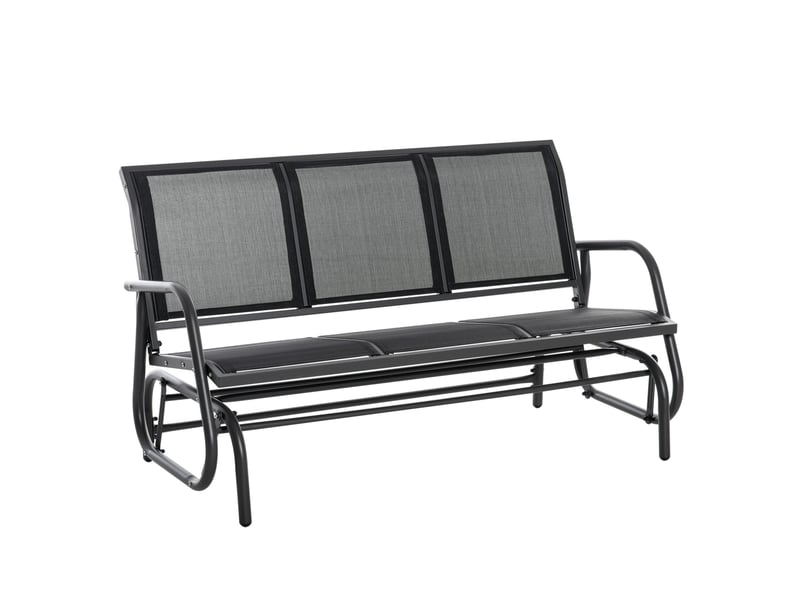  Banc de jardin 3 places à bascule en métal gris foncé, 147 × 75 × 85 cm, jusqu’à 300 kg pour terrasse  - Conforama A