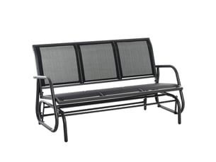 Banc de jardin 3 places à bascule en métal gris foncé, 147 × 75 × 85 cm, jusqu’à 300 kg pour terrasse