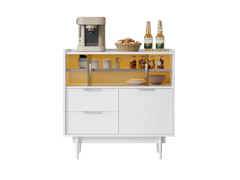  Meuble de rangement avec portes coulissantes vitrées, niches ouvertes et led réglable pour salon en mdf blanc, 80 cm  - Conforama A