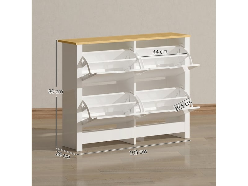  Meuble à chaussures avec 4 tiroirs basculants, rangement pour 16 paires, pour entrée, blanc, 105 × 26 × 80 cm  - Conforama D
