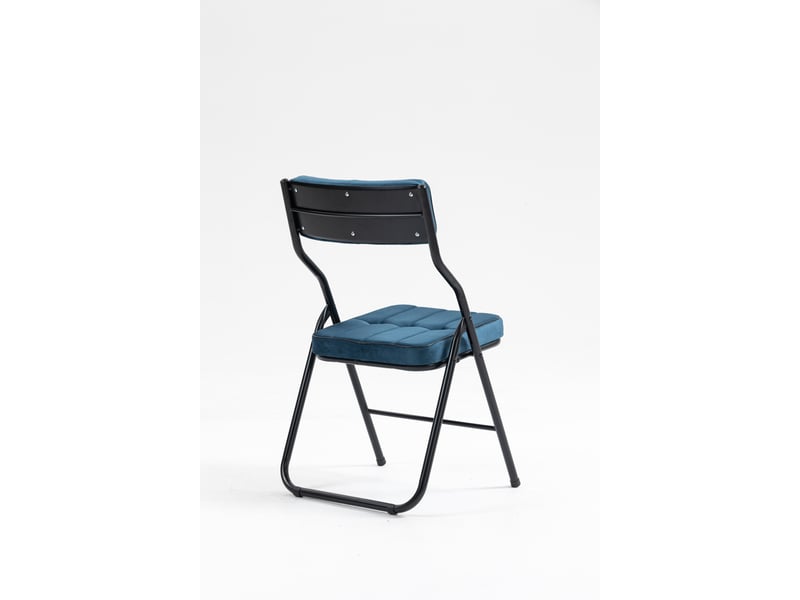 Lot de 2 chaises pliantes avec coussin bleu, structure métal, légères et pliables, pour cuisine, bureau ou réception  - Conforama E