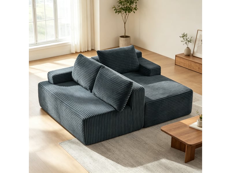  Canapé d’angle modulable et convertible style nuage – assise profonde et enveloppante, 66×283×152 cm, gris foncé  - Conforama D