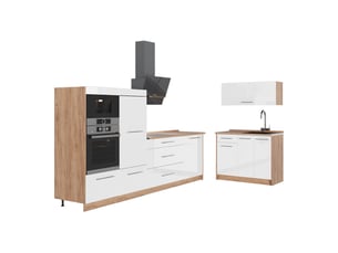 Vicco cuisine, blanc haute brillancechêne de force doré, 380cm, pt chêne