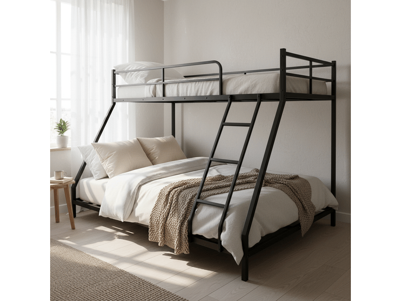  Lit superposé en métal, lit à deux couchages avec échelle antidérapante et barrière, 190x80 et 190x130 cm, sans matelas  - Conforama C