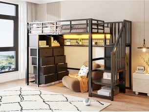 Lit mezzanine 90x200 cm <strong>LEYTN</strong> <strong></strong> coloris noir