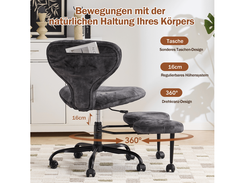  Chaise de bureau pivotante sans accoudoirs à hauteur réglable avec repose-pieds en tissu gris, 67 × 80 × 84 cm  - Conforama E
