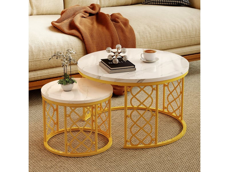  Tables basses ulevr gigognes lot de 2 avec plateaux mdf effet marbre, 70 x 70 x 45 cm et 45 x 45 x 37 cm  - Conforama B