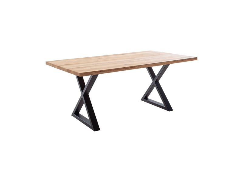  Table à manger avec bord droit coloris chêne massif et pieds en métal noir - longueur 160 x profondeur 90 x hauteur 76 cm  - Conforama A