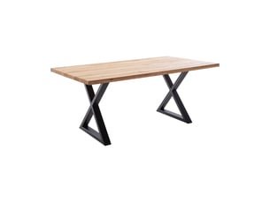 Table à manger avec bord droit coloris chêne massif et pieds en métal noir - longueur 160 x profondeur 90 x hauteur 76 cm