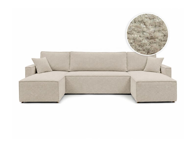  Farah - canapé d'angle panoramique convertible 6 places accoudoirs slim en tissu bouclettes texturées  - Conforama A