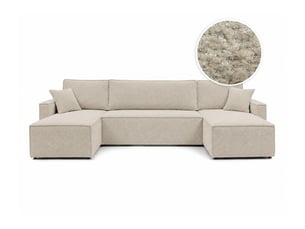 Canapé d'angle panoramique convertible LOUNGITUDE FARAH 6 places Tissu bouclette Beige