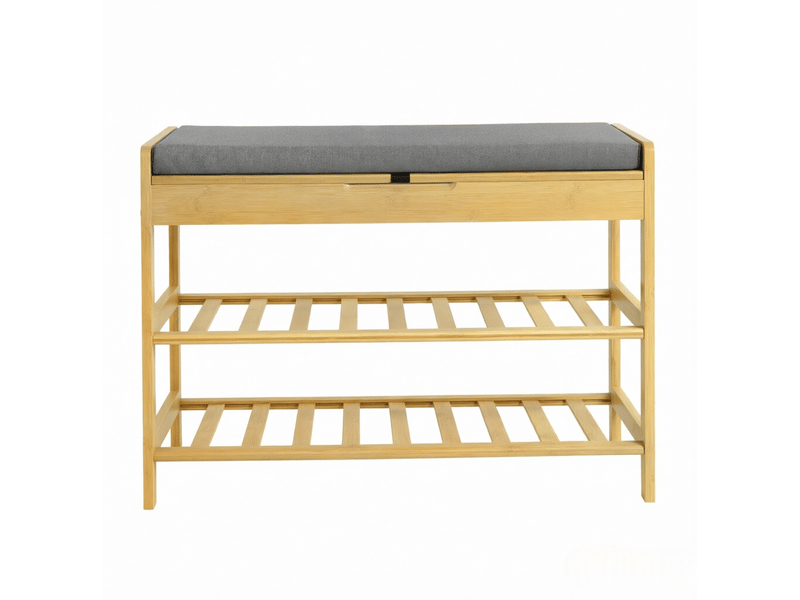  Banc à chaussures 68x30x50 cm avec assise confortable et compartiment caché, gris  - Conforama A