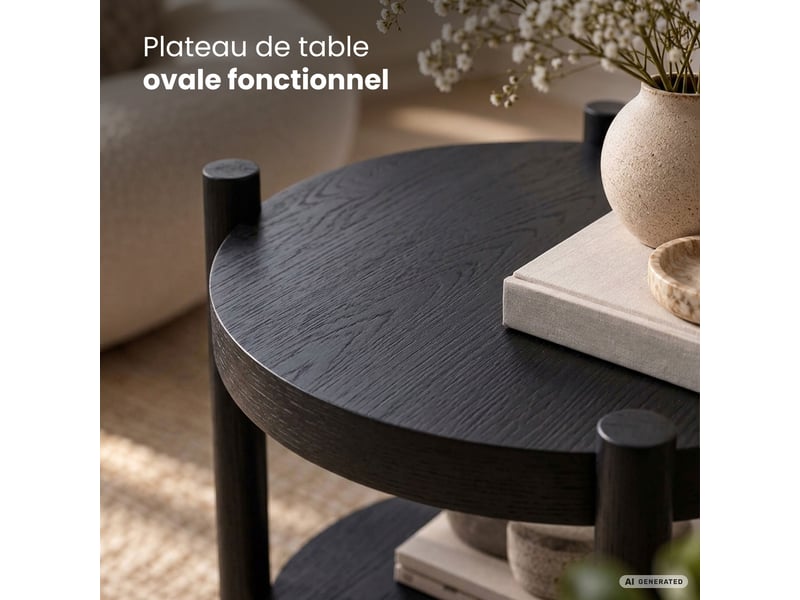  Table basse terra noire 44,5 cm ronde avec étagère 44,5x44,5x48 cm TERRA - Conforama D