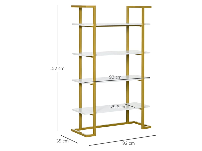  Bibliothèque surélevée à 4 niveaux, multifonctionnelle, en mdf et acier, 92 x 35 x 152 cm, blanc et or  - Conforama E