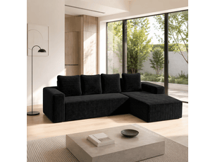 Canapé d'angle, canapé modulable, en velours tricoté, noir, assise profonde, style cloud, pour salon, version gauche, chambre