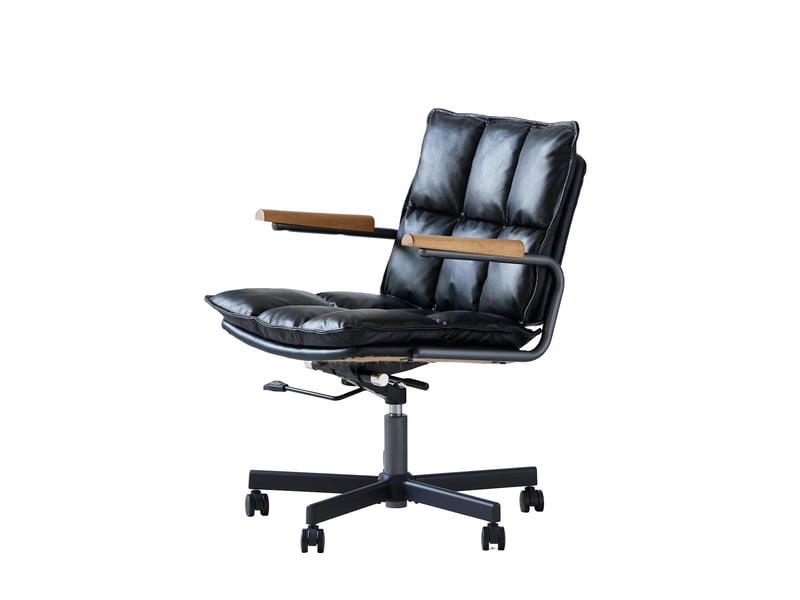  Fauteuil de bureau pivotant en cuir et métal avec accoudoirs noir 65x46x72cm W5978P510276 - Conforama B