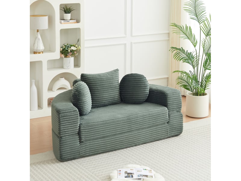  Canapé convertible 4 en 1 compressé, 180x92x84 cm en mousse confort  et velours côtelé couleur vert, simple  - Conforama D
