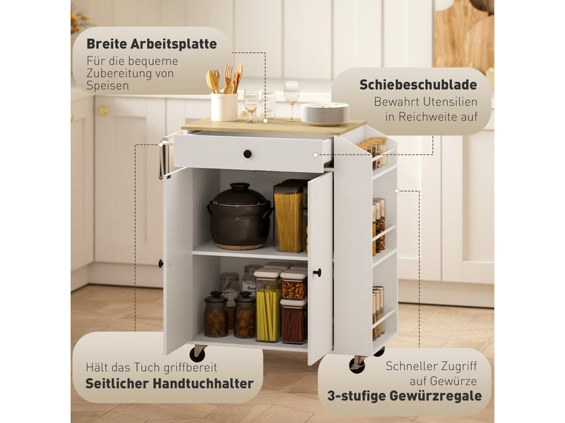 Desserte de cuisine,82x38x86,5 cm,avec tiroir et rangement,mdf,blanche effet chêne - Conforama D