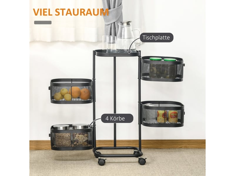  Desserte de cuisine,33x33x77 cm,4 niveaux sur roulettes,acier,noir  - Conforama B