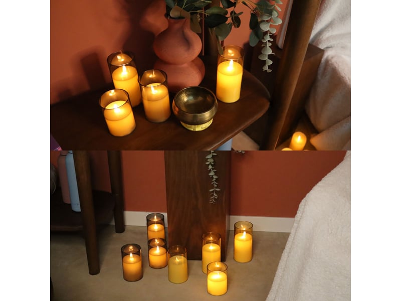 Lot de 3 bougies à led, flamme vacillante, luminosité réglable - minuterie 2, 4, 6, 8h - doré - Conforama E