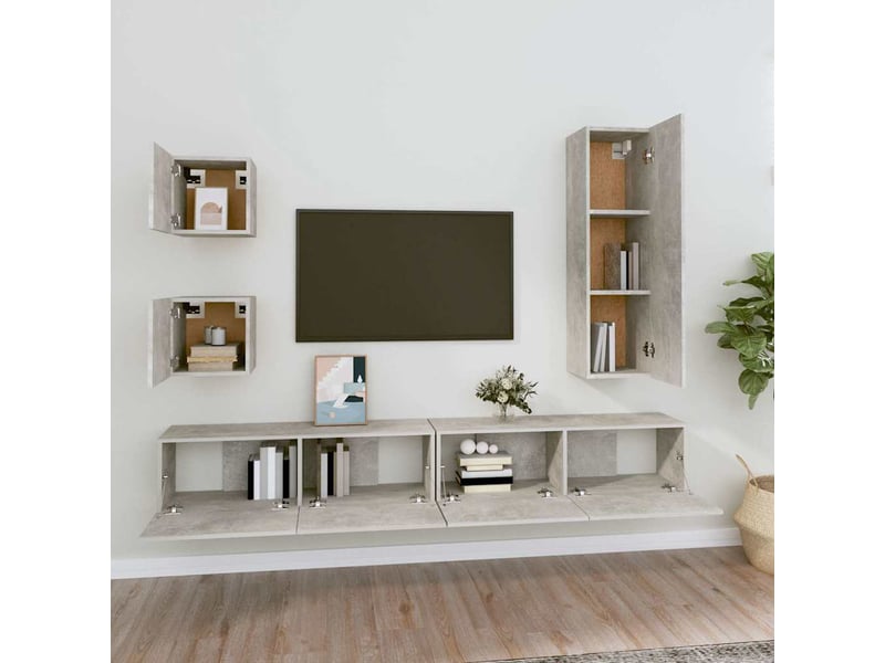  Ensemble de meubles tv - banc tv - meuble de rangement 5 pcs gris béton bois d'ingénierie  - Conforama C