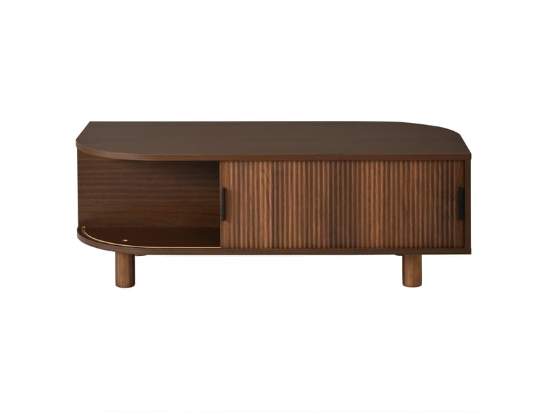  Table basse 100 x 50 x 35 cm avec 2 portes coulissantes et rangement, mdf et panneaux de particules, pieds en bois, coloris noyer  - Conforama D