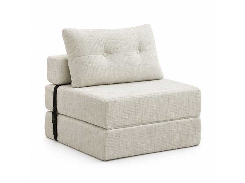 Canapé droit 79x79x57 cm, coussins, canapé simple, pour salon, chambre et bureau, dossier en mousse, chenille, beige - Conforama A