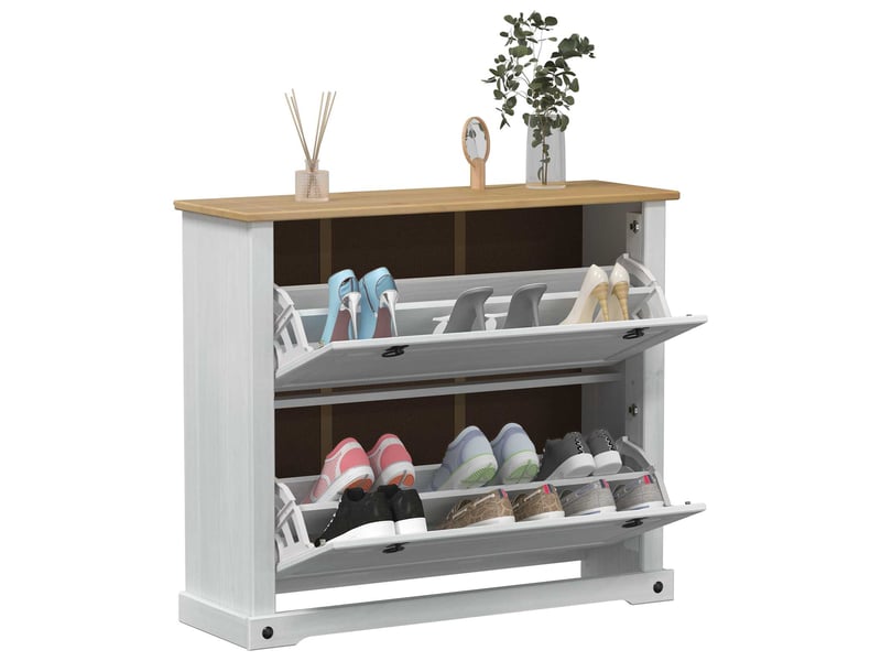  Meuble à chaussures, armoire à chaussures corona blanc 99x32x85 cm pin massif  - Conforama C