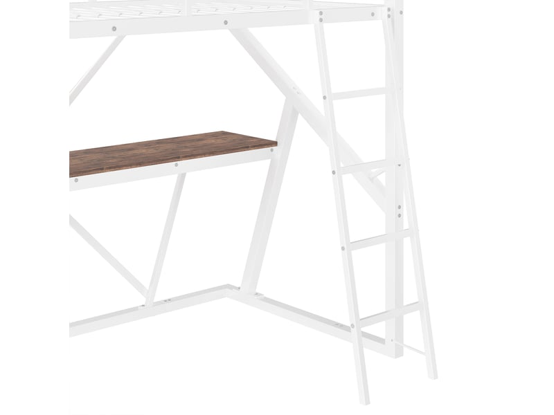  Lit mezzanine enfant 90x200 cm, led, bureau, garde-corps, sommier, métal blanc, sans matelas  - Conforama E