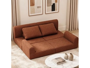 Chauffeuse convertible avec mousse à mémoire de forme, fauteuil lit pliable multi-fonctions avec soutien dorsal, canapé futon portable, marron rouille