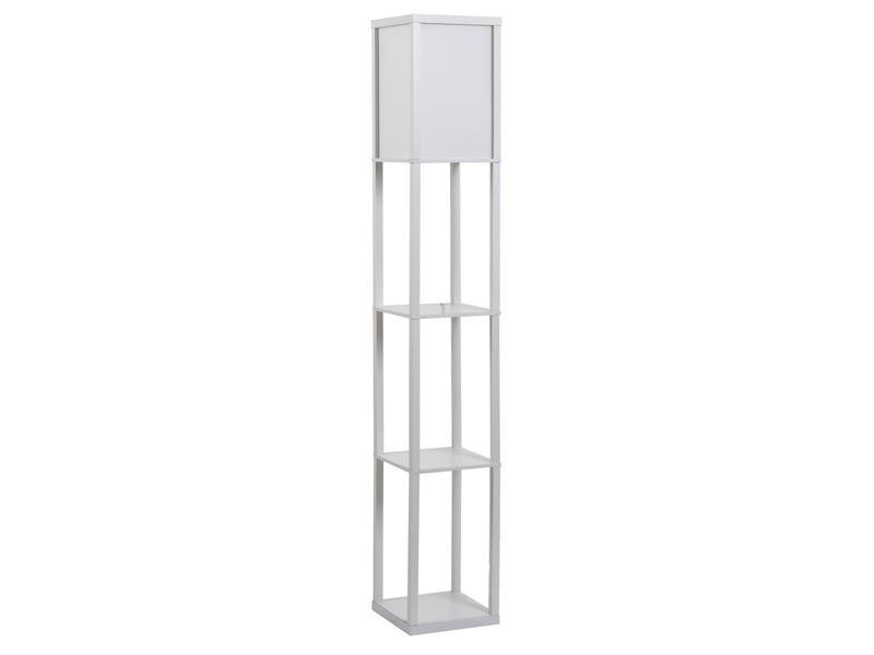  Lampadaire avec compartiments de rangement, lampe moderne en bois, ampoule e27, pour salon, chambre, bureau, blanc  - Conforama A