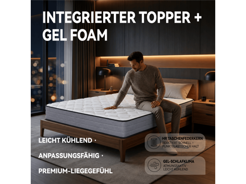  Matelas 180x200 cm à ressorts ensachés, fermeté h3, certifié oeko-tex, ergonomique 7 zones, hauteur 20 cm.  - Conforama B