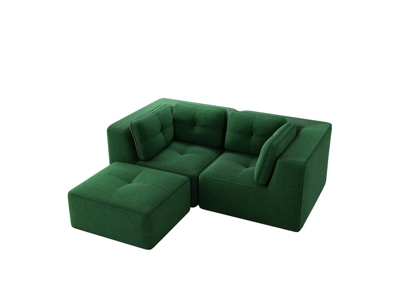  Canapé d’angle modulable 2 places en velours côtelé vert avec repose-pieds mobile  - Conforama A