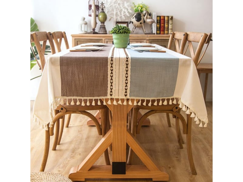  Nappe de table lavable en coton et lin pampilles 140x260cm  - Conforama C