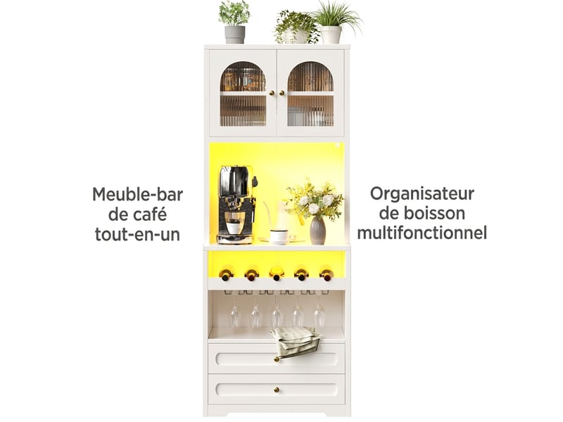  Armoire haute avec portes en verre, éclairage led, 140x40x180cm, blanc  - Conforama E