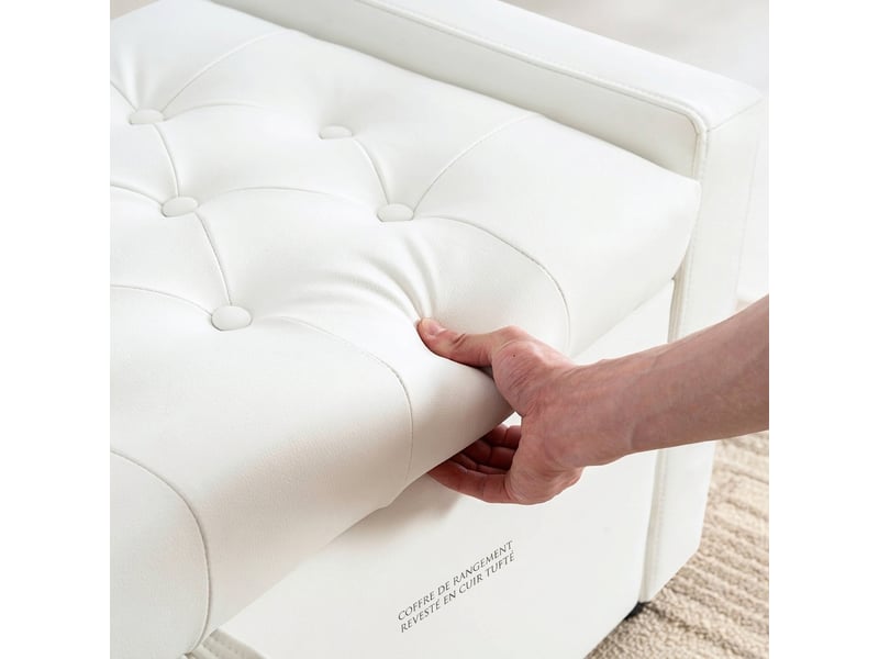  Banc de rangement blanc 122 cm en cuir pu capitonné, coffre pour chambre et salon, 122x45x47 cm  - Conforama E