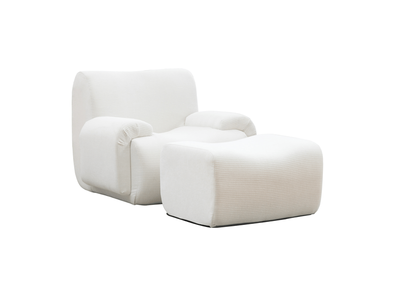  Fauteuil en avec pouf repose-pieds 113x94x78.5cm – rembourrage en mousse haute résilience 30d emballé sous vide – sans montage – chenille - blanc  - Conforama A