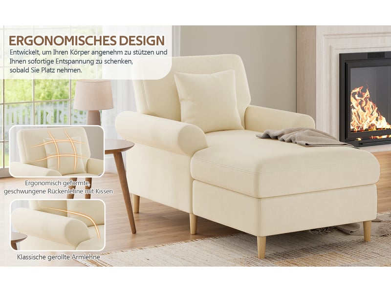  Fauteuil relax convertible avec fonction allongée et coussin lombaire, assise confortable en velours beige 133 × 87 × 90 cm  - Conforama E