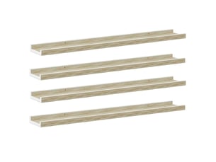 Lot de 4 étagères murales, étagères suspendues blanc et chêne sonoma 80x9x3 cm cf43204