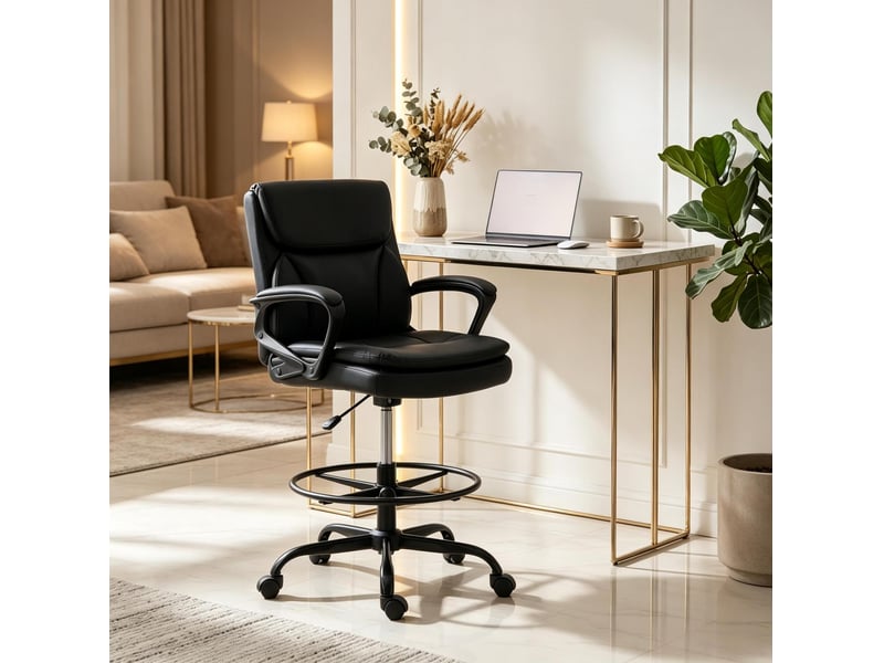  Fauteuil de bureau pivotant noir avec repose-pieds réglable et roulettes, 61 x 61 x 93-108 cm  - Conforama B