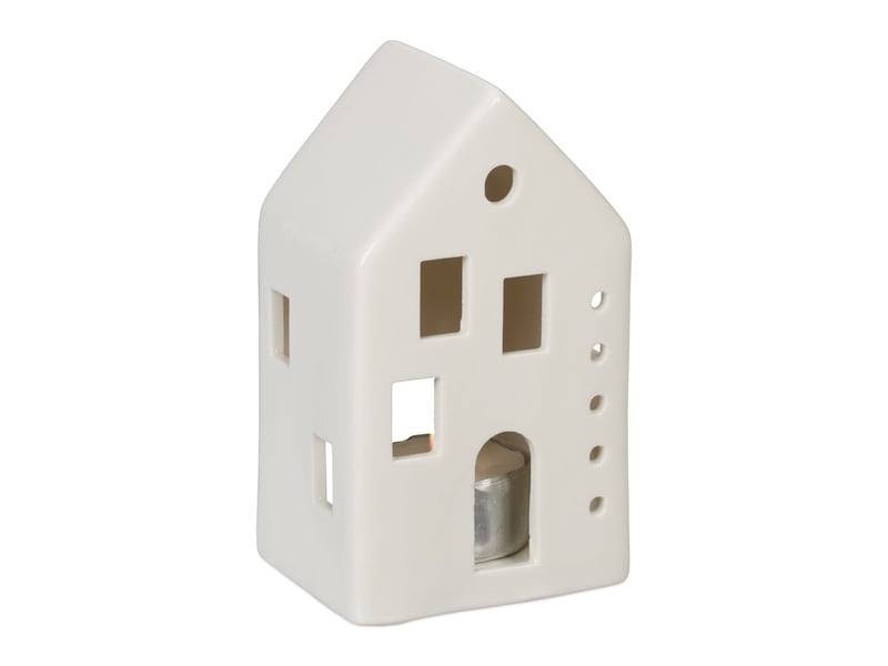  Photophore en forme de maison ambiance cosy déco intérieur 18 x 12 x 12 cm en porcelaine blanche 13_0015194  - Conforama A