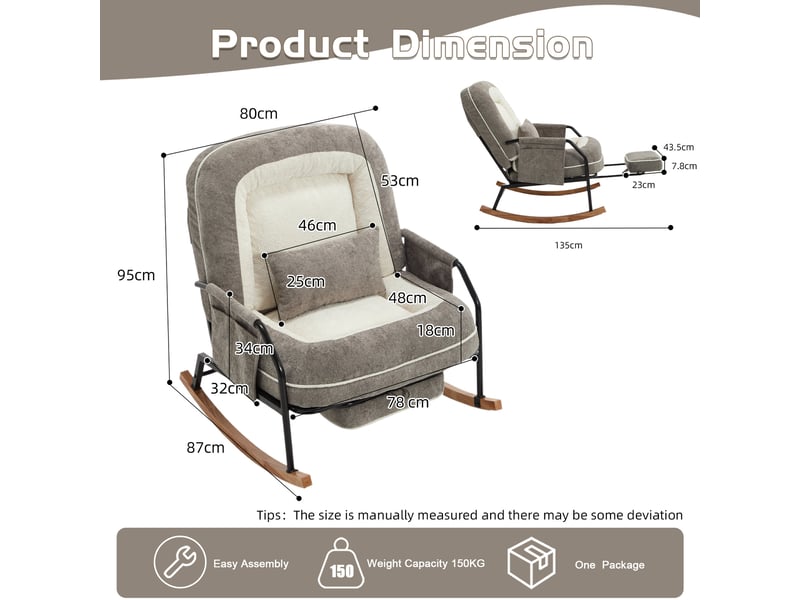 Fauteuil à bascule modenvie inclinable avec repose-pieds coulissant 80 x 87 x 95 cm gris clair fausse fourrure - Conforama C
