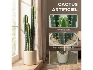 Cactus artificiel 95 cm, plante artificielle en pot, tiges réglables, pour maison et bureau, grand réalisme, vert
