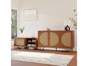 Buffet rotin, ensemble commode + meuble à chaussures couleur noyer, rangement multifonction pour salon