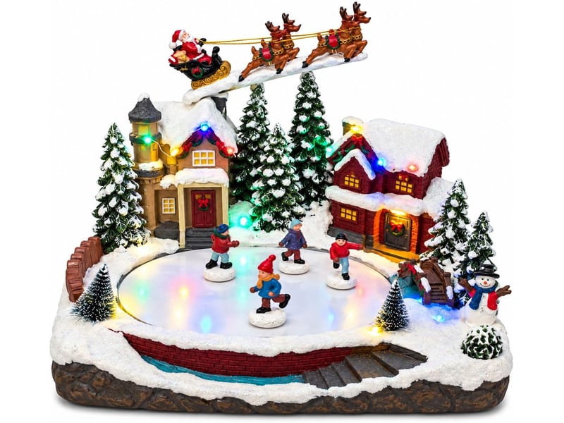  Village de noël miniature animé avec patinoire rotative 30x24,5x23 cm  - Conforama A