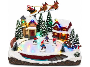 Village de noël miniature animé avec patinoire rotative 30x24,5x23 cm